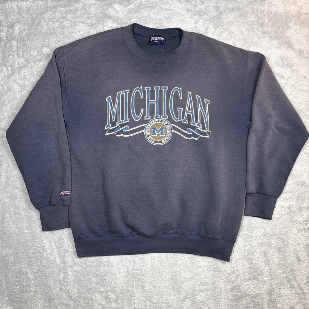 Vtg Jansport University of Michigan Sweatshirt‎ Men L Blue Faded Distressed USA